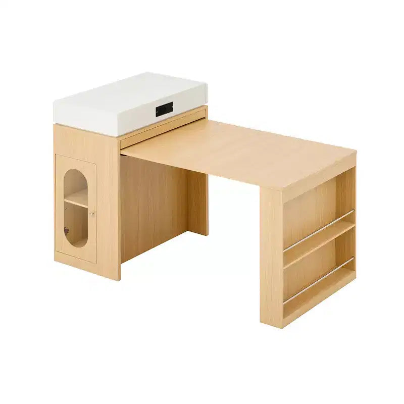Zeus & Ruta Extendable Kitchen Island with Folding Tabletop, Drawers, Power Outlet, Wheels & Hooks for Dining Room