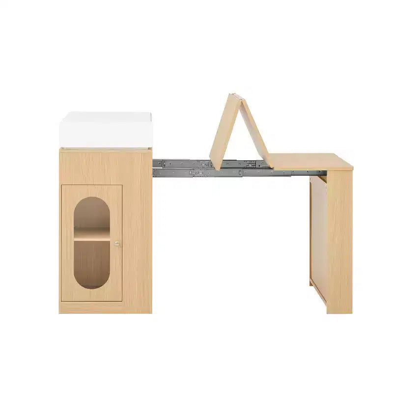 Zeus & Ruta Extendable Kitchen Island with Folding Tabletop, Drawers, Power Outlet, Wheels & Hooks for Dining Room