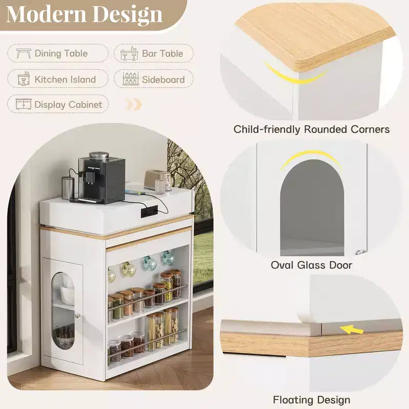 Zeus & Ruta Extendable Kitchen Island with Folding Tabletop, Drawers, Power Outlet, Wheels & Hooks for Dining Room