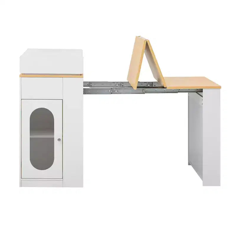 Zeus & Ruta Extendable Kitchen Island with Folding Tabletop, Drawers, Power Outlet, Wheels & Hooks for Dining Room