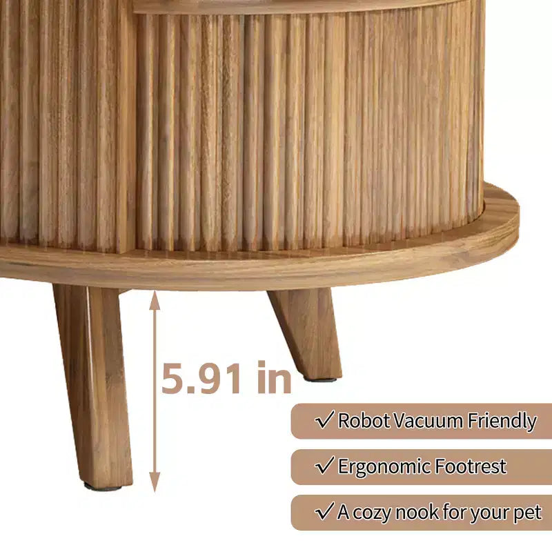 Zeus & Ruta Fluted Lift-Top Coffee Table with Hidden Compartment, Modern Oval Wooden Table for Living Room, Walnut Brown