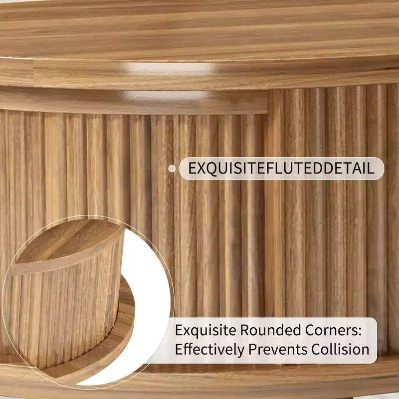 Zeus & Ruta Fluted Lift-Top Coffee Table with Hidden Compartment, Modern Oval Wooden Table for Living Room, Walnut Brown