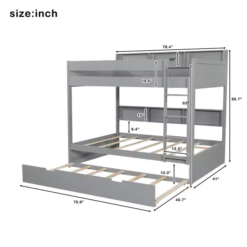 Twin over twin/Full over full Bunk Bed with Trundle&Storage Shelves - ModernLuxe