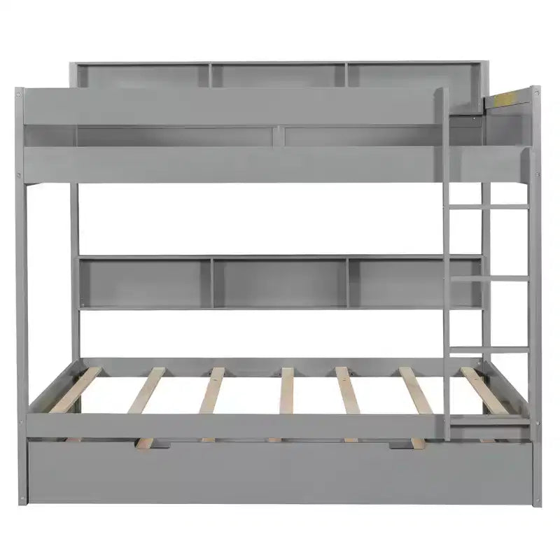 Twin over twin/Full over full Bunk Bed with Trundle&Storage Shelves - ModernLuxe