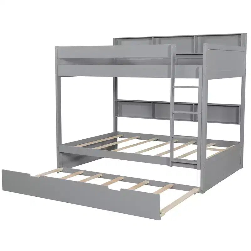 Twin over twin/Full over full Bunk Bed with Trundle&Storage Shelves - ModernLuxe