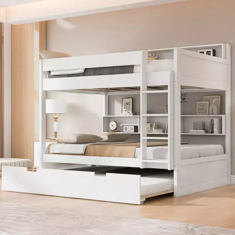 Twin over twin/Full over full Bunk Bed with Trundle&Storage Shelves - ModernLuxe
