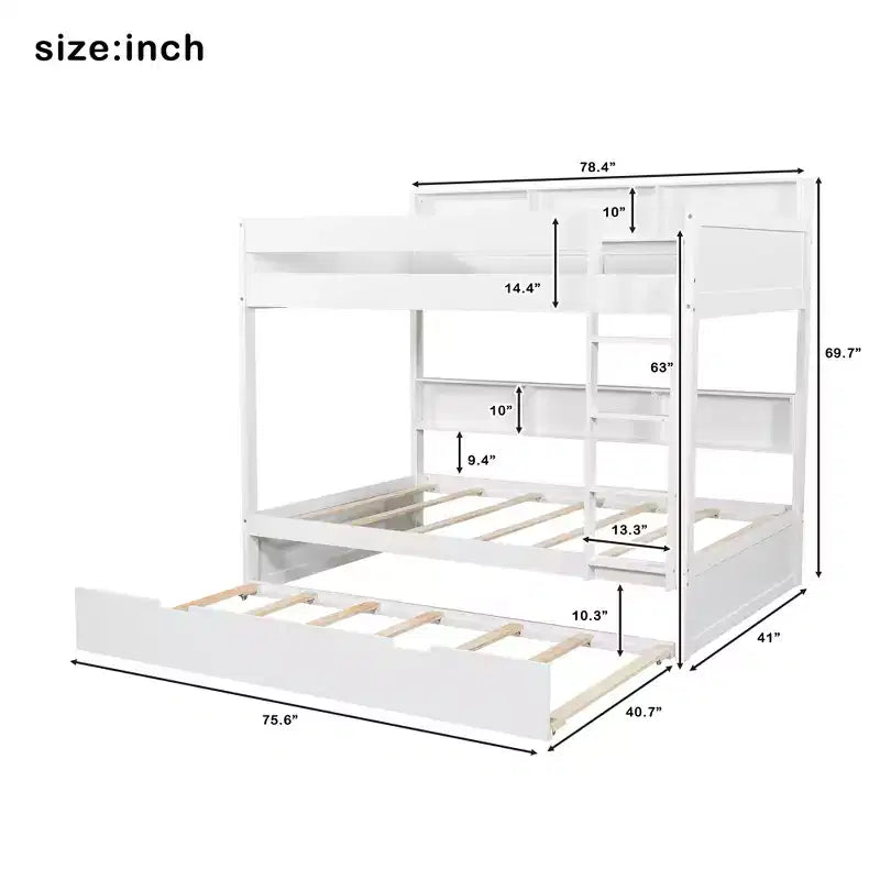Twin over twin/Full over full Bunk Bed with Trundle&Storage Shelves - ModernLuxe