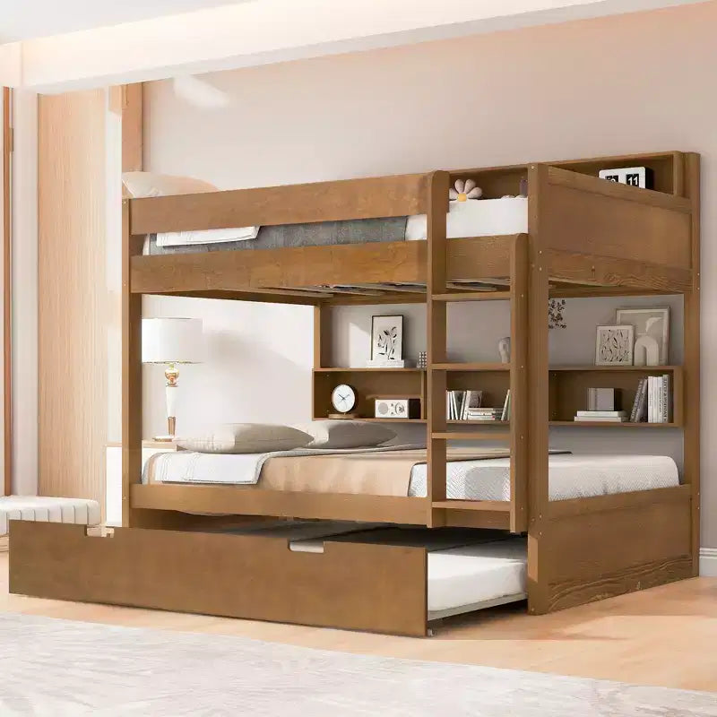 Twin over twin/Full over full Bunk Bed with Trundle&Storage Shelves - ModernLuxe