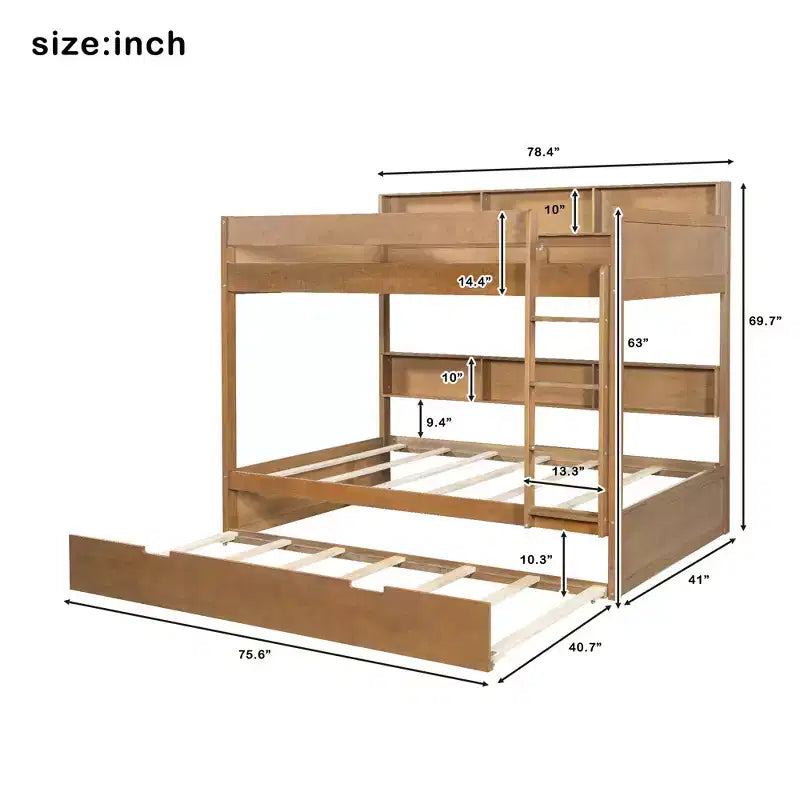 Twin over twin/Full over full Bunk Bed with Trundle&Storage Shelves - ModernLuxe