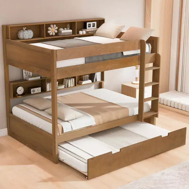 Twin over twin/Full over full Bunk Bed with Trundle&Storage Shelves - ModernLuxe