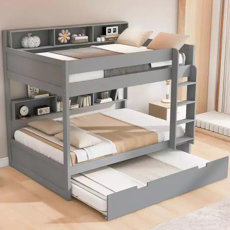 Twin over twin/Full over full Bunk Bed with Trundle&Storage Shelves - ModernLuxe