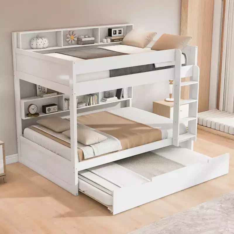 Twin over twin/Full over full Bunk Bed with Trundle&Storage Shelves - ModernLuxe