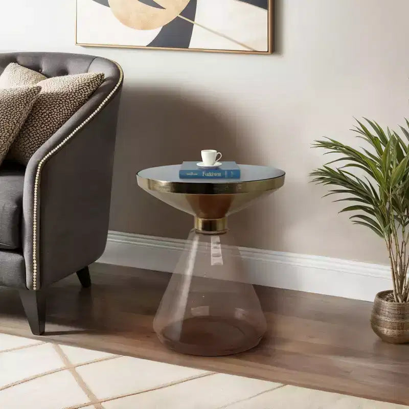 Modern End Table, Side Table, or Small Table Stand for Home Decor - Bold Hourglass Night Stand with Metal Top for Bedroom or Room Decor - 20 Gold