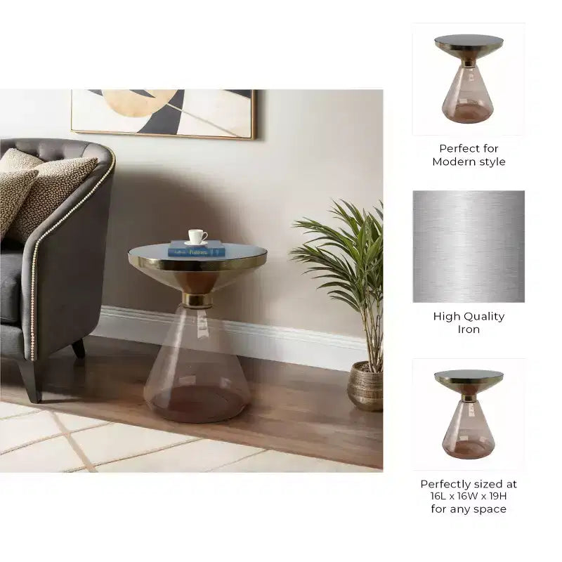 Modern End Table, Side Table, or Small Table Stand for Home Decor - Bold Hourglass Night Stand with Metal Top for Bedroom or Room Decor - 20 Gold