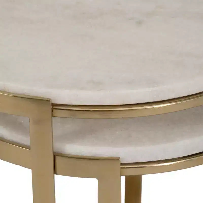 Elegant End Table, Side Table, or Night Stand for Room Decor - Round Metal Accent Table with Marble Top - Set of 2, 22, 20 White & Gold