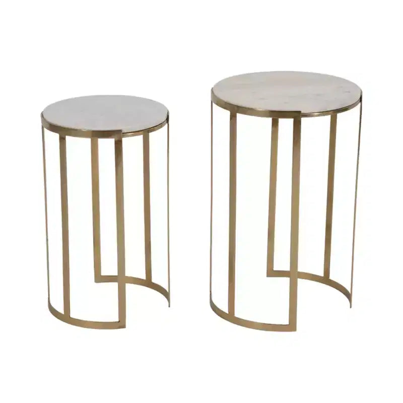 Elegant End Table, Side Table, or Night Stand for Room Decor - Round Metal Accent Table with Marble Top - Set of 2, 22, 20 White & Gold