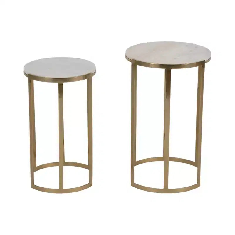 Elegant End Table, Side Table, or Night Stand for Room Decor - Round Metal Accent Table with Marble Top - Set of 2, 22, 20 White & Gold