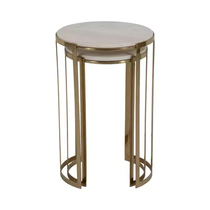 Elegant End Table, Side Table, or Night Stand for Room Decor - Round Metal Accent Table with Marble Top - Set of 2, 22, 20 White & Gold