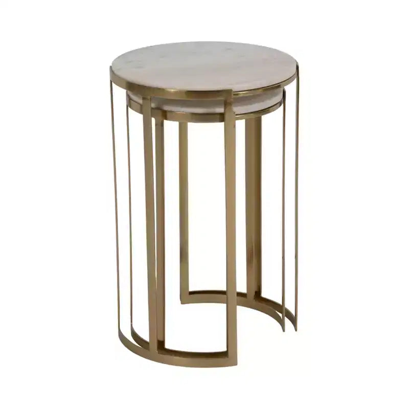 Elegant End Table, Side Table, or Night Stand for Room Decor - Round Metal Accent Table with Marble Top - Set of 2, 22, 20 White & Gold