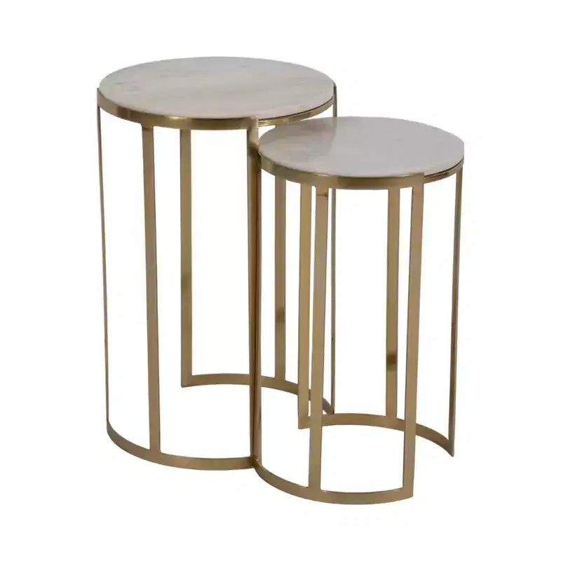 Elegant End Table, Side Table, or Night Stand for Room Decor - Round Metal Accent Table with Marble Top - Set of 2, 22, 20 White & Gold