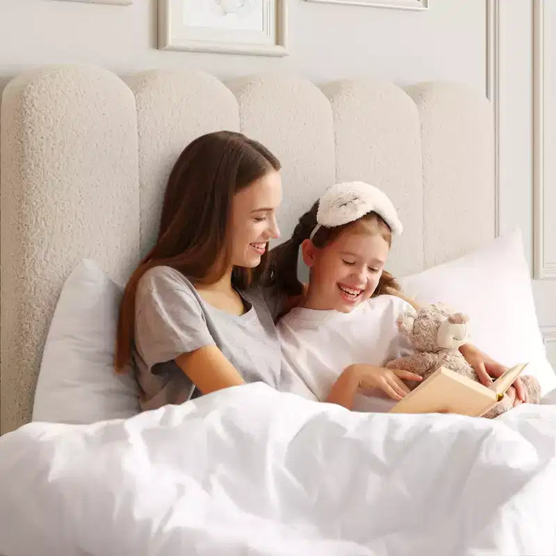 Twin Bed Frame with Under-Bed Drawer | Boucle Upholstered Platform Bed with Wave Headboard | Wooden Slats Support, No Box Spring Needed