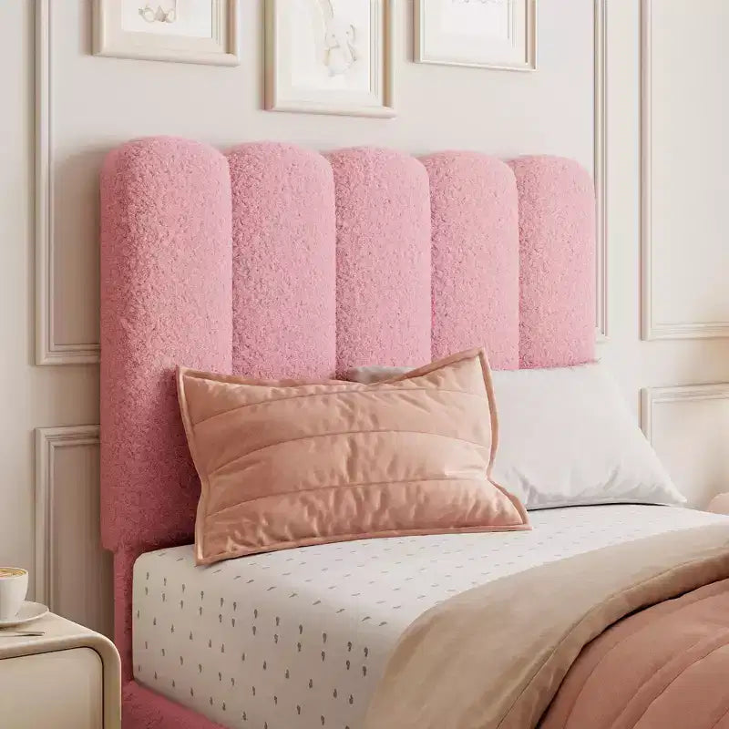 Twin Bed Frame with Under-Bed Drawer | Boucle Upholstered Platform Bed with Wave Headboard | Wooden Slats Support, No Box Spring Needed