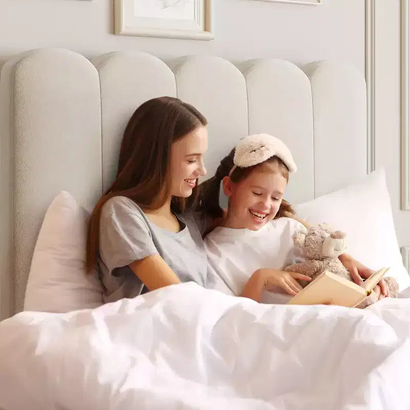 Twin Bed Frame with Under-Bed Drawer | Boucle Upholstered Platform Bed with Wave Headboard | Wooden Slats Support, No Box Spring Needed