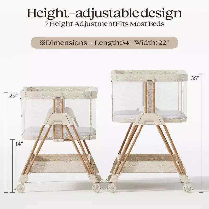 Fodoss Baby Bassinet Bedside Sleeper with Wheels & Storage Tray, Portable Crib for Newborns