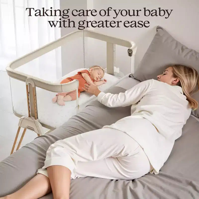 Fodoss Baby Bassinet Bedside Sleeper with Wheels & Storage Tray, Portable Crib for Newborns