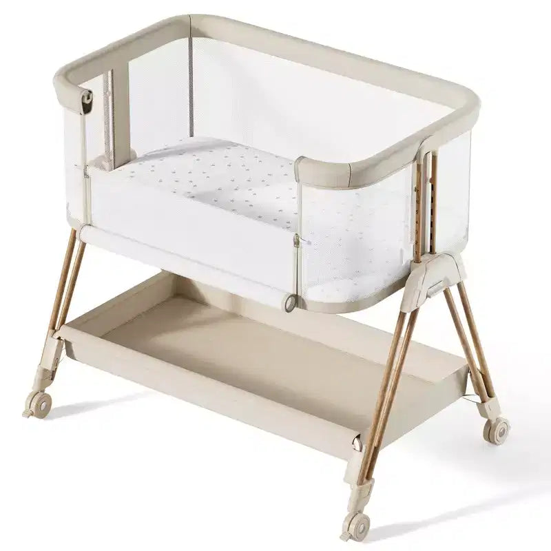 Fodoss Baby Bassinet Bedside Sleeper with Wheels & Storage Tray, Portable Crib for Newborns