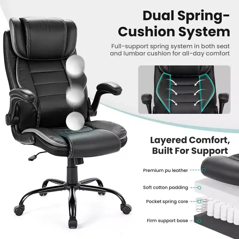 Ergonomic Office Chair, High Back, Adjustable Headrest, Lumbar Support, fold-Up Armrests, for Home, Office