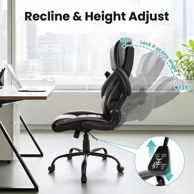 Ergonomic Office Chair, High Back, Adjustable Headrest, Lumbar Support, fold-Up Armrests, for Home, Office