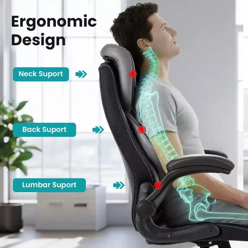 Ergonomic Office Chair, High Back, Adjustable Headrest, Lumbar Support, fold-Up Armrests, for Home, Office