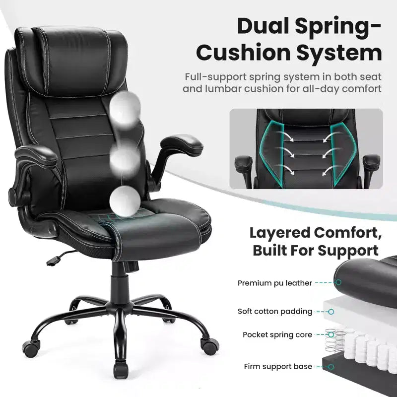 Ergonomic Office Chair, High Back, Adjustable Headrest, Lumbar Support, fold-Up Armrests, for Home, Office