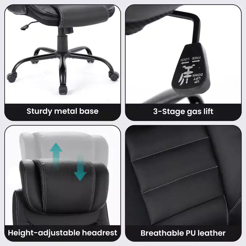 Ergonomic Office Chair, High Back, Adjustable Headrest, Lumbar Support, fold-Up Armrests, for Home, Office