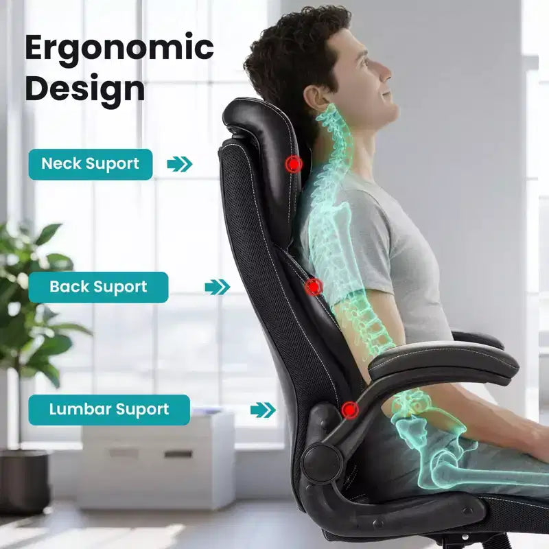 Ergonomic Office Chair, High Back, Adjustable Headrest, Lumbar Support, fold-Up Armrests, for Home, Office
