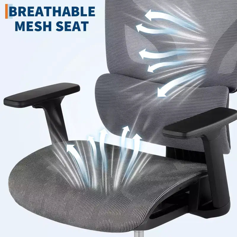 Ergonomic High Back Mesh Office Chair, Dynamic Lumbar Support, Sliding Seat, Headrest, Silent Castersfor Home, Office, Study