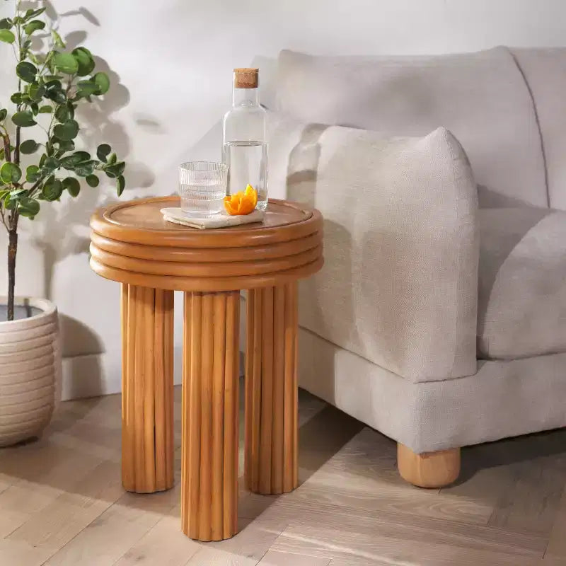 Bayard Rattan Round Accent Table - CWK3007 - Natural - Safavieh Couture