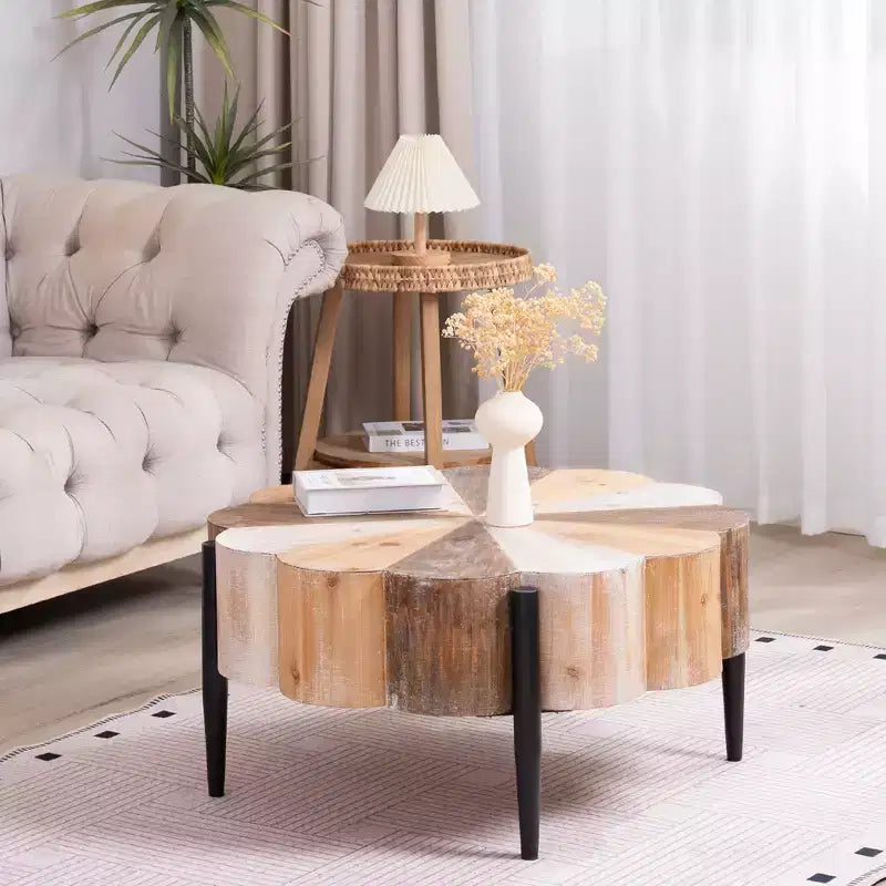 GDFStudio Kristyn Flower-Shaped Rustic Coffee Table with Metal Legs