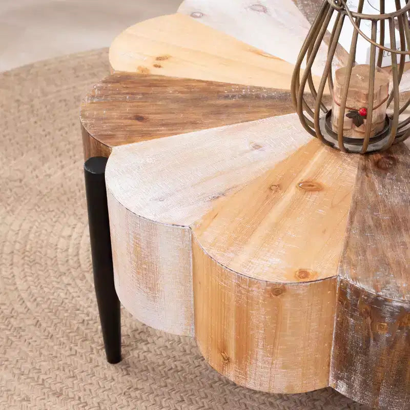 GDFStudio Kristyn Flower-Shaped Rustic Coffee Table with Metal Legs
