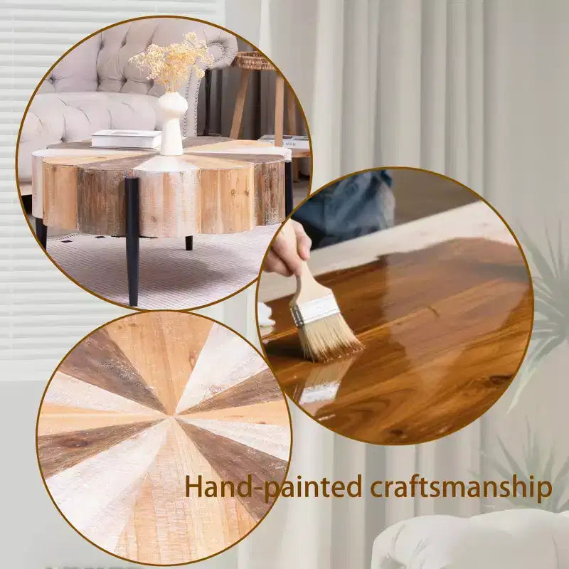 GDFStudio Kristyn Flower-Shaped Rustic Coffee Table with Metal Legs