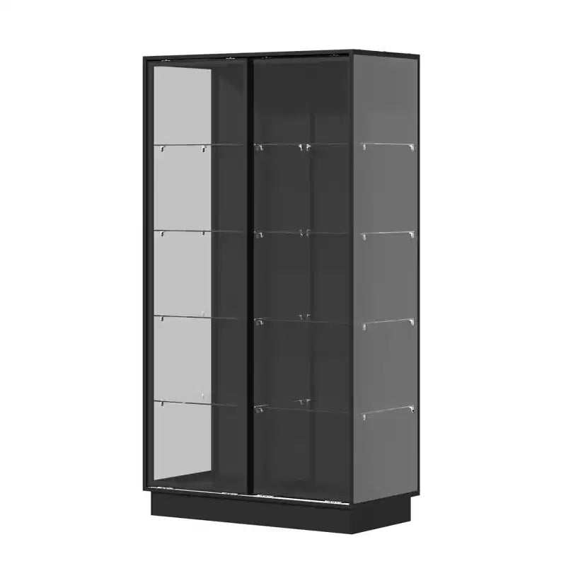 Famapy 72.8Tall Black Glass Display Cabinet Multi-Function Storage for Books, Collectibles & Art, Sliding Doors with LED Spotlighting