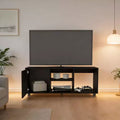 JVNOXK Adel 51 Black TV Stand with Storage Cabinet, 4 Open Shelves and Cable Management for Living Room