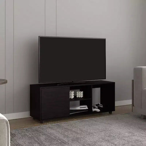 JVNOXK Adel 51 Black TV Stand with Storage Cabinet, 4 Open Shelves and Cable Management for Living Room