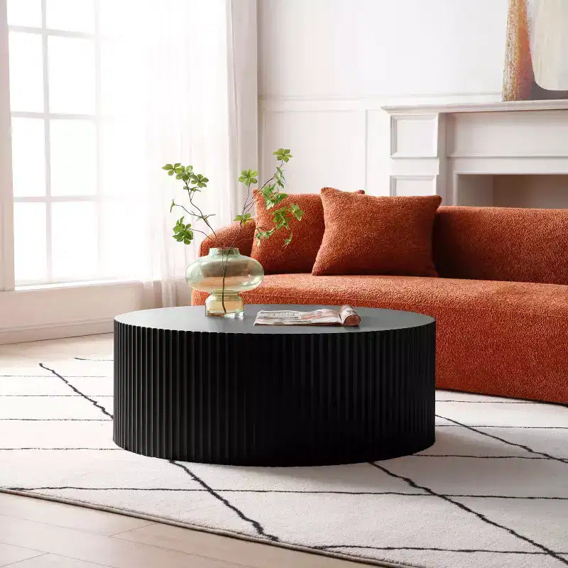 Round Coffee Table Cocktail Table Center Table Sofa Side Table Accent Table End Table with Relief Design, No Assembly Needed - ModernLuxe