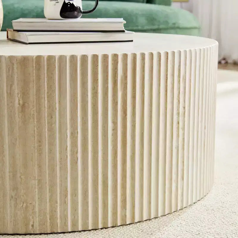 Round Coffee Table Cocktail Table Center Table Sofa Side Table Accent Table End Table with Relief Design, No Assembly Needed - ModernLuxe