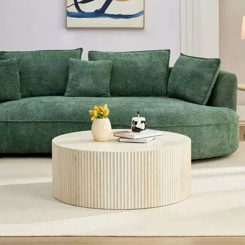 Round Coffee Table Cocktail Table Center Table Sofa Side Table Accent Table End Table with Relief Design, No Assembly Needed - ModernLuxe