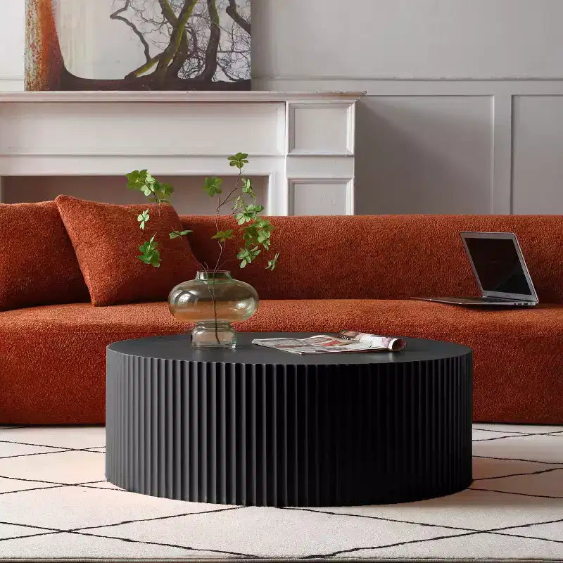 Round Coffee Table Cocktail Table Center Table Sofa Side Table Accent Table End Table with Relief Design, No Assembly Needed - ModernLuxe