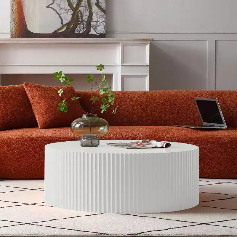 Round Coffee Table Cocktail Table Center Table Sofa Side Table Accent Table End Table with Relief Design, No Assembly Needed - ModernLuxe