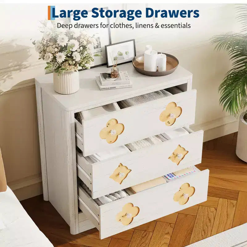 30.4 Bedroom Dresser, Chest of Drawers with 3 Decorative Drawers & Clothes Storage Cabinet, Ideal Drawer Organizer for Bedroom, Closet & Living Room